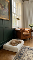 Load image into Gallery viewer, Detail shot showing the removable, machine-washable cover of the Chelsea bed
